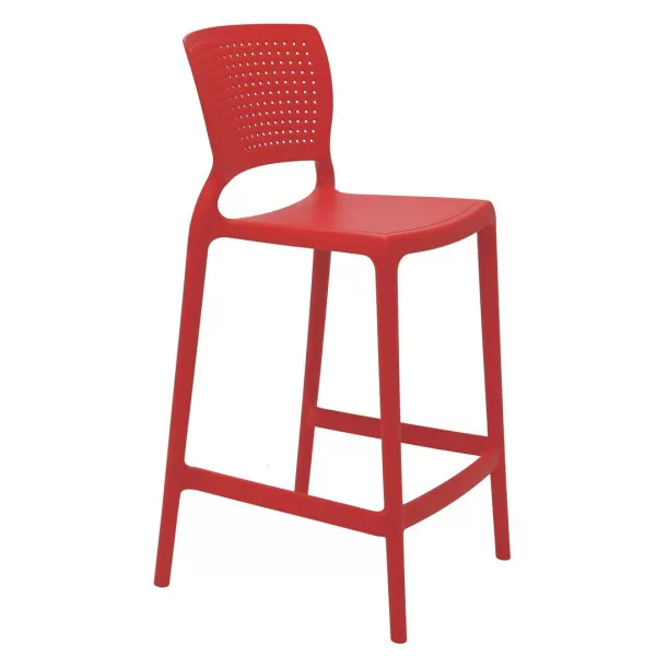 SILLA SAFIRA BAR ROJA: PESO MÁXIMO RECOMENDADO: 182 KG
 FABRICACIÓN: POLIPROPILENO Y FIBRA DE VIDRIO INYECTADO
 APILABLE HASTA: 8 PIEZAS