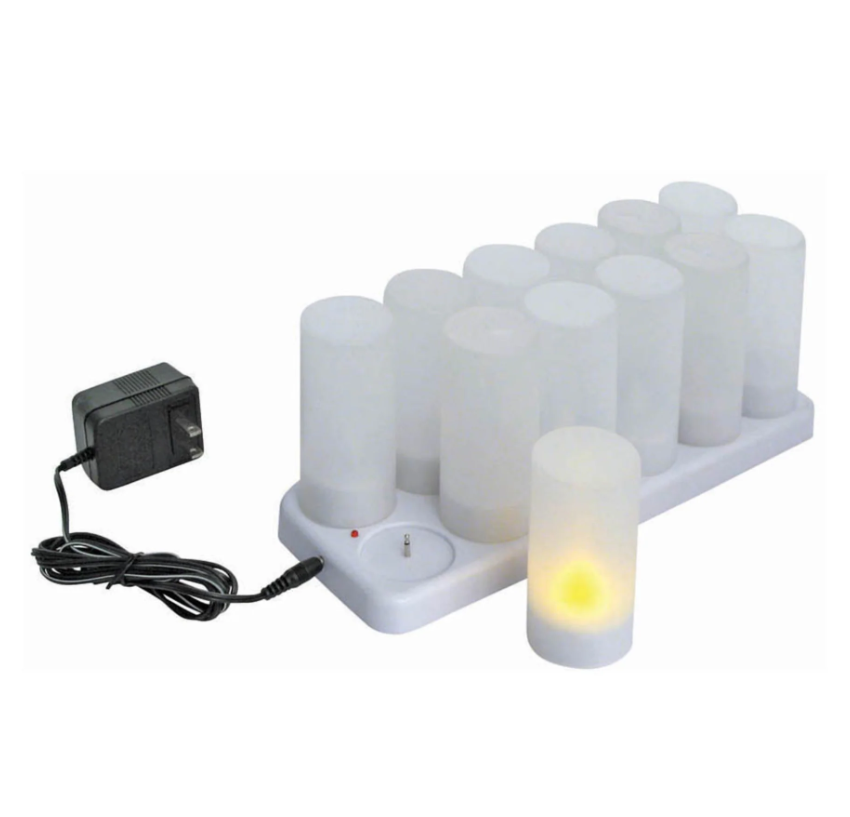 VELA DE TÉ SIN LLAMA CON VASOS DE PLÁSTICO Y BATERÍA RECARGABLE